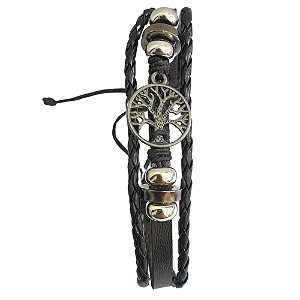 Pulseira Bracelete Árvore da Vida Couro Ajustável Unissex