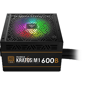 Fonte Gamdias Kratos M1 600W, RGB, 80 Plus Bronze, PFC Ativo