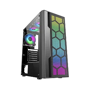 Gabinete K-Mex Multiverso, Mid-Tower, Painel de LED, Lateral Vidro Temperado, Preto, CG-02TT