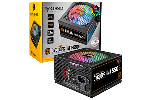 Fonte Gamdias Cyclops M1-550B RGB, 550W, RGB, ATX, 80 Plus Bronze, Selo TecLab e Cybenetics, PFC Ativo, Cabos Flat