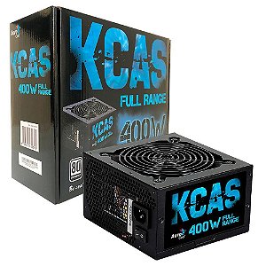 Fonte Aerocool KCAS-400W, 400W, ATX, 80 Plus White, Full Range, PFC Ativo, Bivolt Automática, Preta
