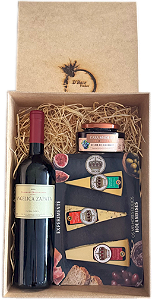Box Caixa com Vinho Angélica Cabernet Sauvignon 2020, Geléia e Queijos Holandeses
