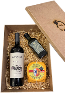 Box Caixa com Vinho Zuccardi Série A 2023, Azeite e Queijo Artesanal