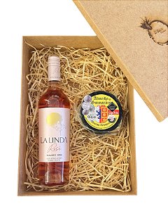 Box Caixa com Vinho La Linda Rosé 2024 e Queijo Artesanal