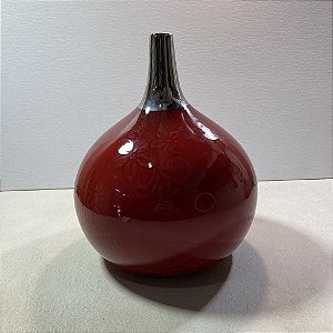 Vaso de Cerâmica Luxo Miro Madrid Vermelho com Detalhe em Prata Redondo