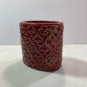 Cachepô de Cerâmica Trabalhado Arabe Vermelho