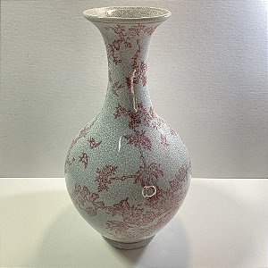 Vaso de Cerâmica Decorativo Cinza e Rosa