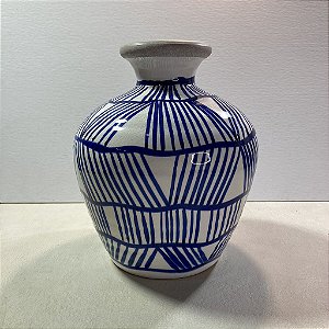 Vaso de Cerâmica Listas Azul e Branco