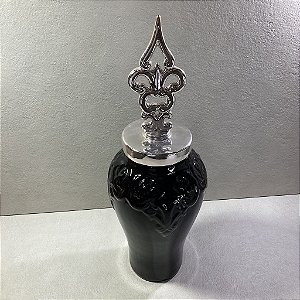 Potiche de Cerâmica Médio Relica Preto com Tampa Prata