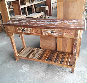 Aparador rústico com dois tampos e duas gavetas de peroba rosa