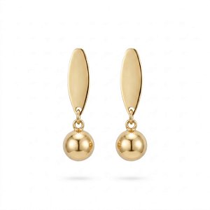 Brinco Oval com Bola Dourada Folheado a Ouro 18K