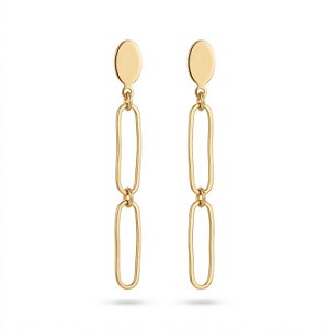 Brinco Oval com Corrente Dupla Folheado a Ouro 18K