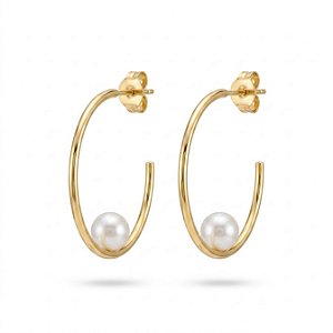 Brinco Argola Aberta com Pérola Folheado a Ouro 18K