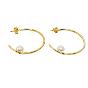 Brinco Argola Pingente Pérola - Folheado à Ouro 18 k