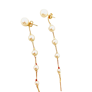 Brinco Longo Corrente Pérolas - Folheado à Ouro 18 k