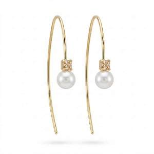 Brinco Gancho com Pérola e Zircônia Folheado a Ouro 18K