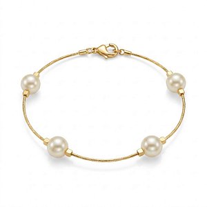 Pulseira Delicada com 4 Pérolas Folheada a Ouro 18K