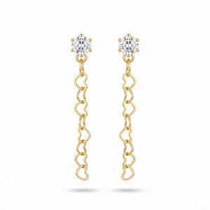 Brinco Ponto de Luz com Corrente Coração - Folheado à ouro 18 k