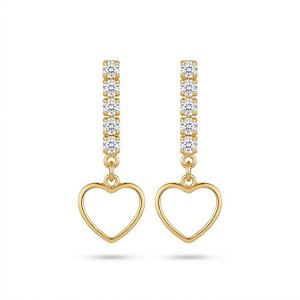 Brinco Zircônia com Coração Folheado a Ouro 18K