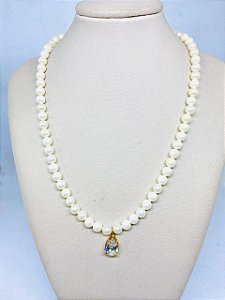 Colar Pérolas com Pingente Zircônia Cristal - Folheado à Ouro 18 k