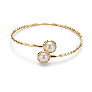 Bracelete com Duas Pérolas Folheado a Ouro 18K