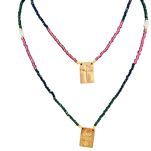 Escapulário Cristais com Medalhas Folheadas à Ouro