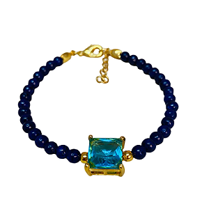 Pulseira Jade Azul Royal com Pingente Zircônia Azul Celeste