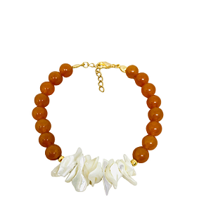 Pulseira Jade Mostarda com Cascalho Madrepérolas