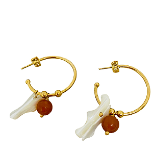 Brinco Argola com Pingentes Jade Mostarda e Cascalho