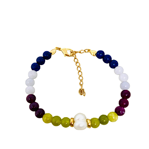 Pulseira Jade Colorida com Pérola Barrroca