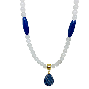 Colar Quartzo Branco com Pingente Sodalita