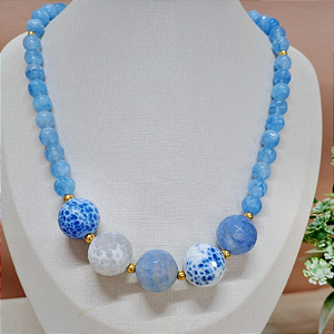 Colar Jade Angelita com Jade Azul Craquelada