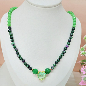 Colar Jade Melancia com Jade Peridoto - Pingente Zircônia Coração