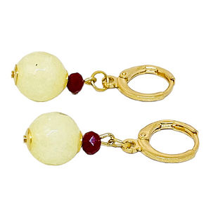 Brinco Jade Amarela Natural Facetada - Base Argola Tipo Click - Folheada à Ouro 18 k