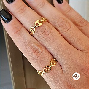 Anel banho de ouro DUPLO ARO ELOS LISOS