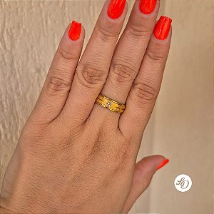 Anel aço inox ESTILO ALIANÇA GOLD BRILHO