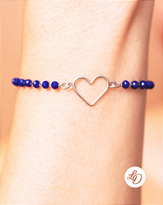 Pulseira aço inox CORAÇÃO CRISTAIS AZUIS