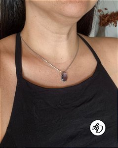 Colar aço inox OVAL PEDRA LILÁS