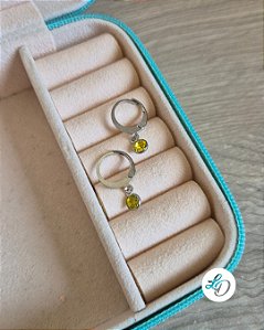 Brinco aço inox ARGOLINHA PONTO DE LUZ AMARELO