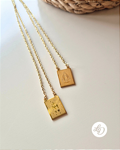 COLAR AÇO INOX ESCAPULÁRIO DE NOSSA SENHORA DAS GRAÇAS DOURADO