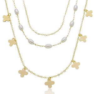 Colar Triplo Inspiração Van Cleef com Pérolas Sintéticas