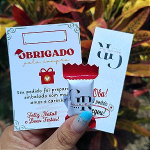 50 Cartões Agradecimentos + 50 Lacres de Sacolas + 50 Balas Personalizadas