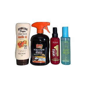 Kit Férias de Verão - Protetor Solar, Bronzeador, Protetor Térmico e Perfume