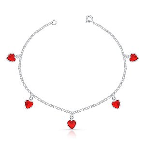 Pulseira Corações Rubi Prata 925