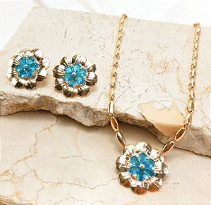 Conjunto Luxo Flor Água Marinha