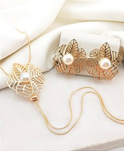 Conjunto Pérolas Luxo gravatinha ajustável