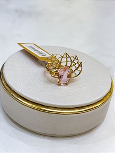Anel meia flor pedra rosa
