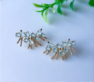 Brinco Ear jackets Pedras Azuis com detalhes em Zircônias