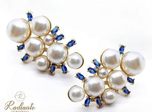 Brinco Perólas com detalhes em Zircônias Azuis