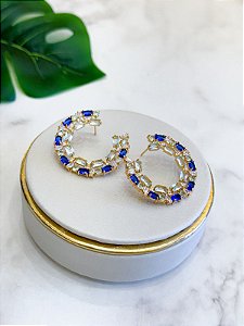Brinco Pedras Azuis com detalhes em Zircônias Cristais
